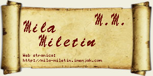 Mila Miletin vizit kartica